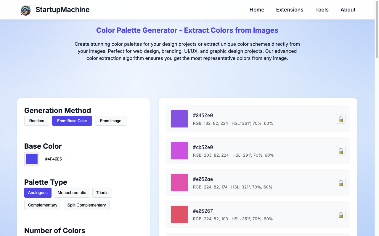 Color Palette Generator showing how to select a base color from an uploaded image to build a palette around