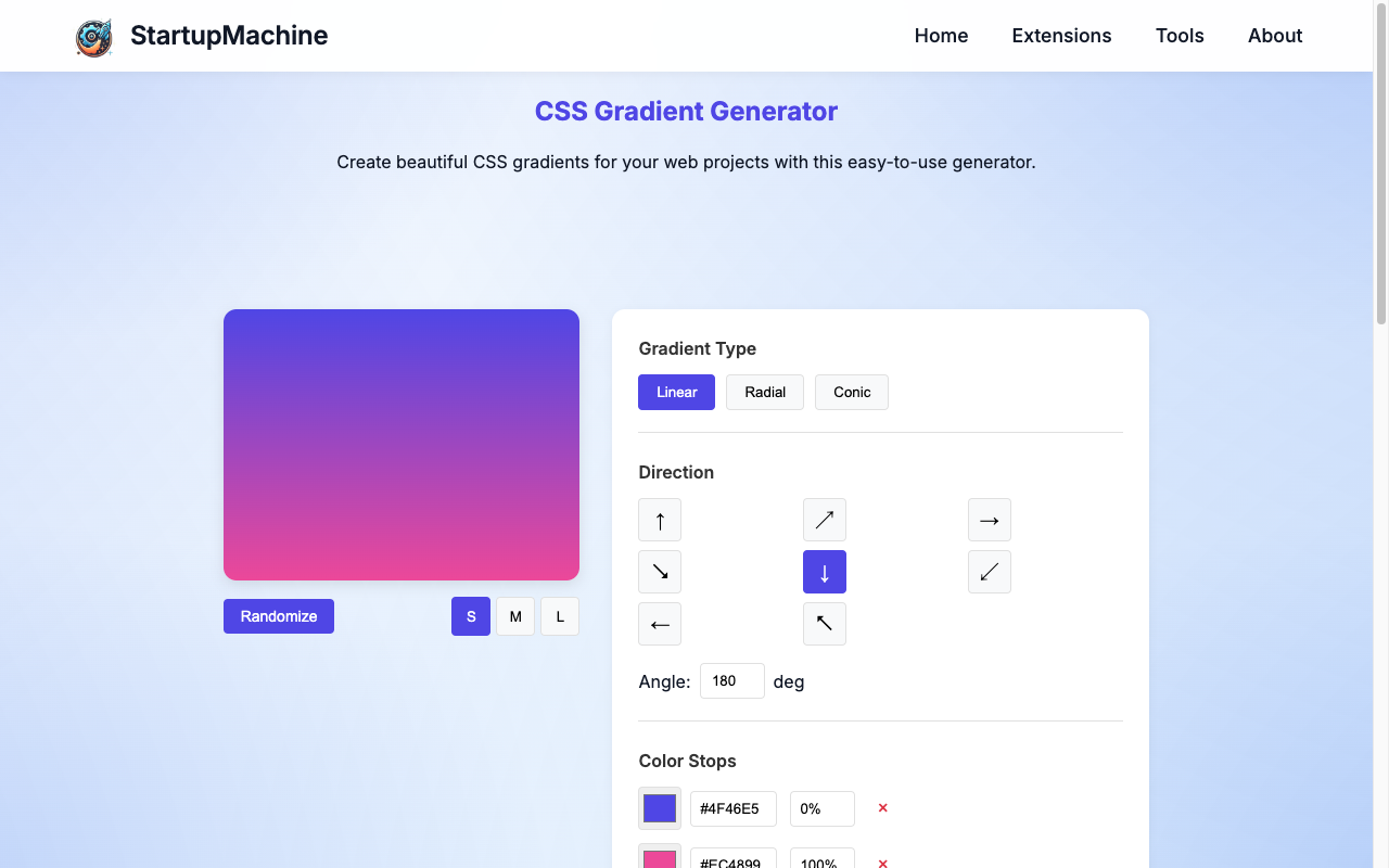 CSS Gradient Generator tool interface