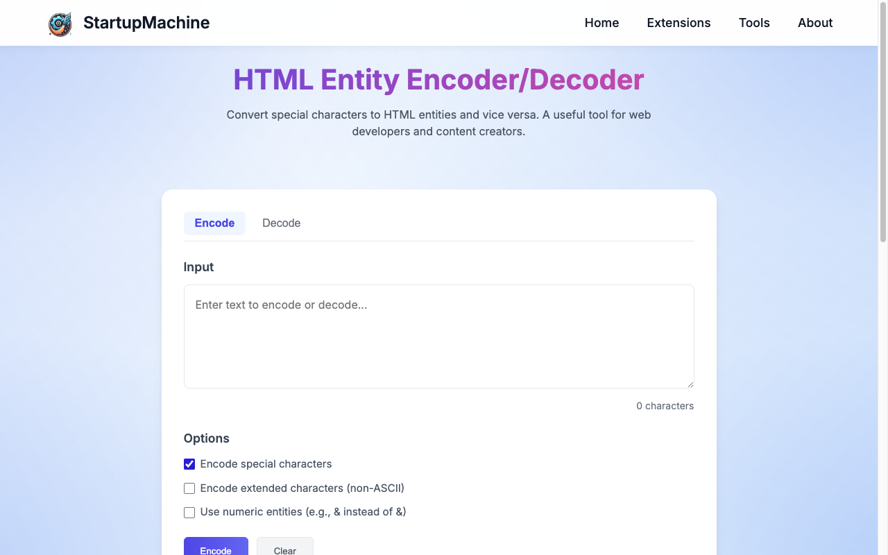 HTML Entity Encoder/Decoder Tool