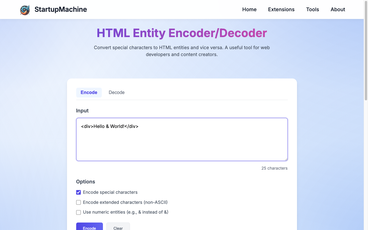 HTML Entity Encoder with text input