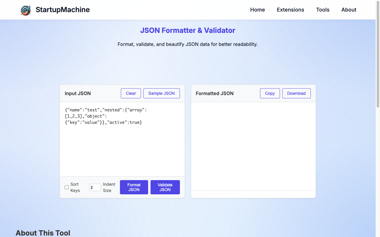 Formatted JSON with proper indentation