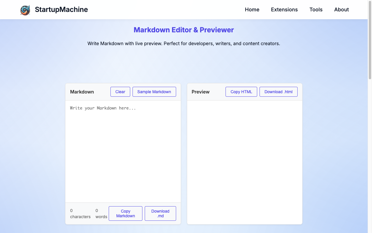 Markdown Editor tool interface