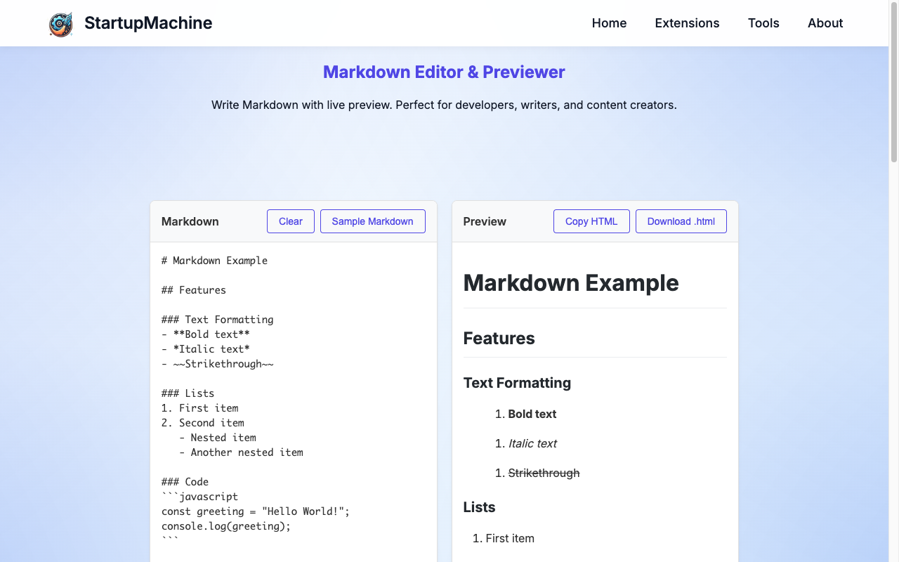 Markdown Editor with content