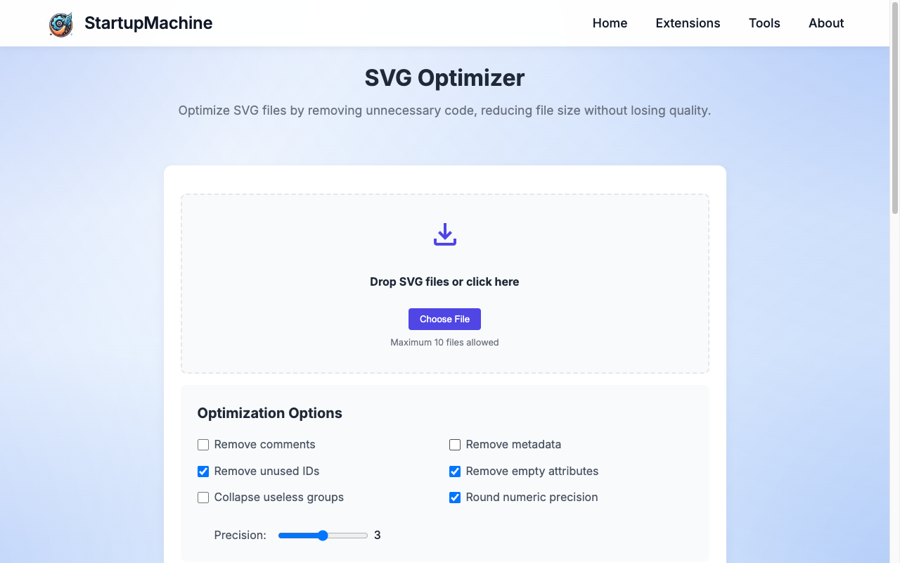 SVG Optimizer settings options